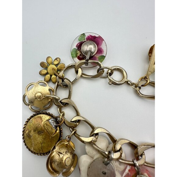 Handmade upcycled vintage antique earrings gold tone 13 charms chain bracelet - Picture 11 of 12